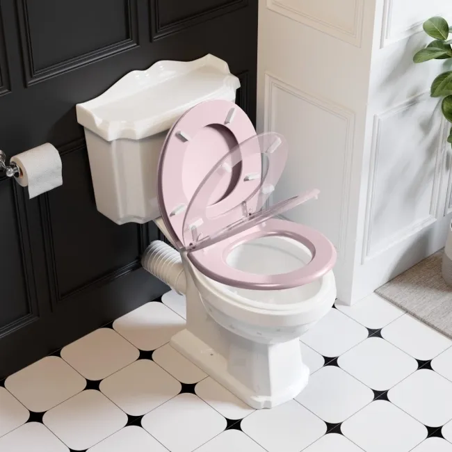 Lima Traditional Close Coupled Toilet With Cashmere Pink Wooden Seat