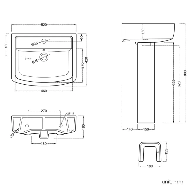 Vail Pedestal Basin 520mm