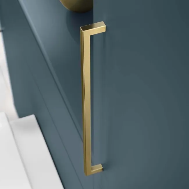 Harper Navy Blue Floor Standing Tall Cabinet 1900x300mm - Brushed Brass Accents