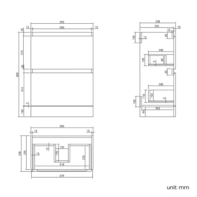 Corsica Gloss White Slimline Basin Drawer Vanity 600mm