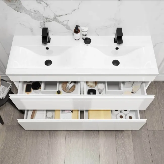 Trent Gloss White Double Basin Drawer Vanity 1200mm