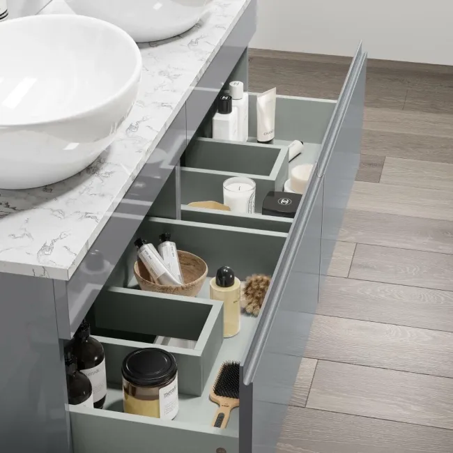 Trent Stone Grey Double Vanity Drawer with Marble Top & Oval Counter Top Basin 1200mm