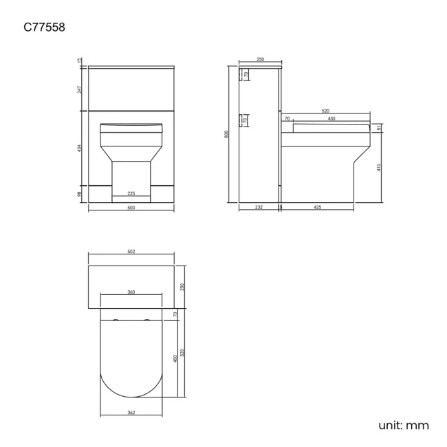 Elba Graphite Grey Slimline Back To Wall Unit and Denver Toilet - Black Accents