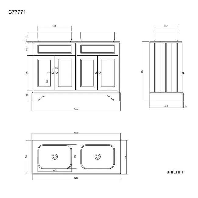 Lucia Chalk White Double Vanity with Marble Top & Curved Counter Top Basin 1200mm