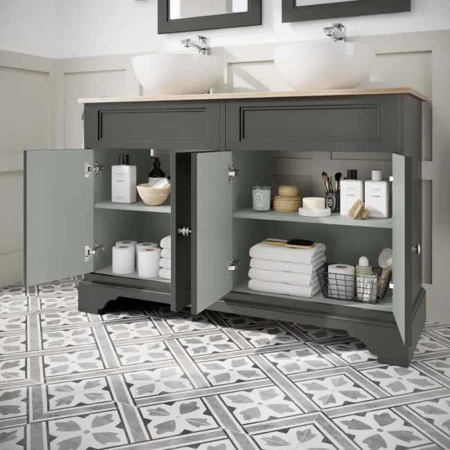 Lucia Graphite Grey Double Vanity with Oak Effect Top & Round Counter Top Basin 1200mm