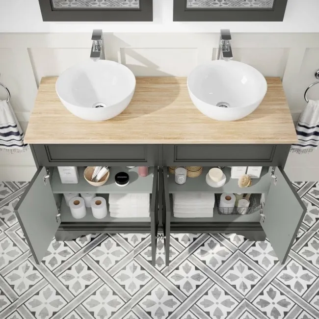 Lucia Graphite Grey Double Vanity with Oak Effect Top & Round Counter Top Basin 1200mm