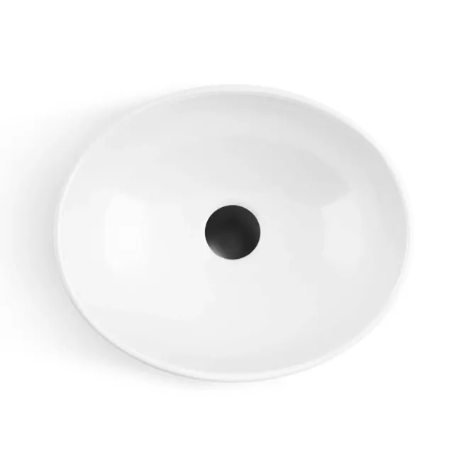 Avon Gloss White Vanity Drawer with Marble Top & Oval Counter Top Basin 600mm - Black Accents