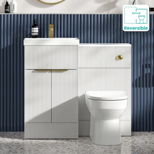 Havana Fluted Coastal White Combination Vanity Basin and Miami Toilet 1000mm - Brushed Brass Accents
