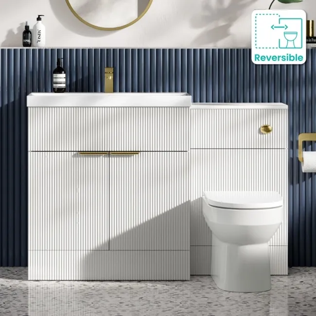 Havana Fluted Coastal White Combination Vanity Basin and Miami Toilet 1300mm - Brushed Brass Accents