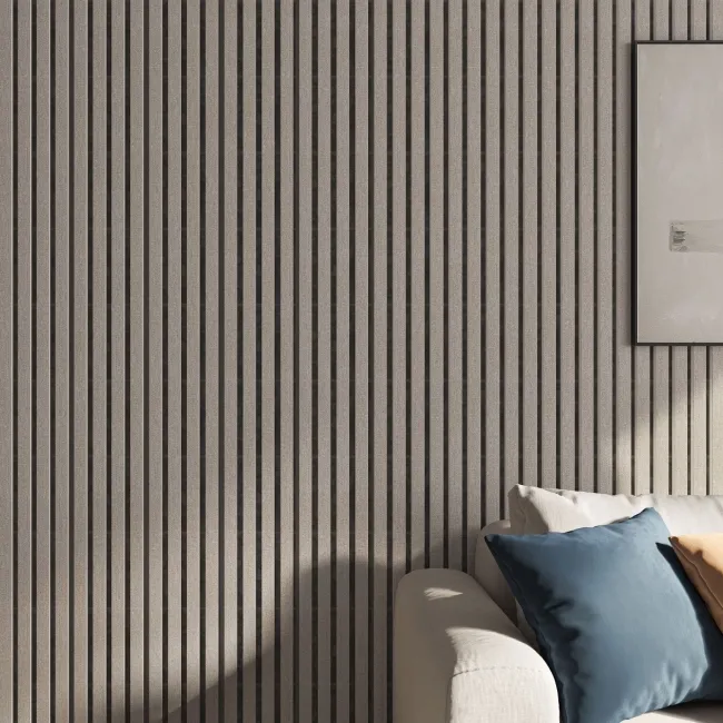 Trepanel® Texture Grey Taupe Woven Acoustic Wood & Felt Slat Panels