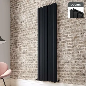 Faro Matt Black Double Flat Panel Vertical Radiator 1800x490mm