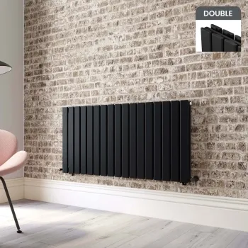 Faro Matt Black Double Flat Panel Horizontal Radiator 600x1190mm