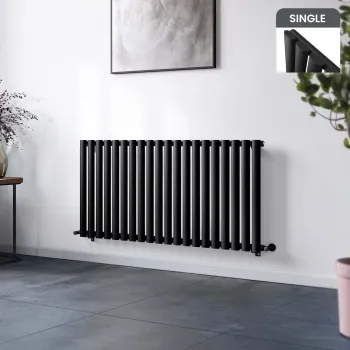 Marbella Matt Black Single Oval Panel Radiator 600x1200mm
