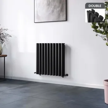 Marbella Matt Black Double Oval Panel Radiator 600x600mm