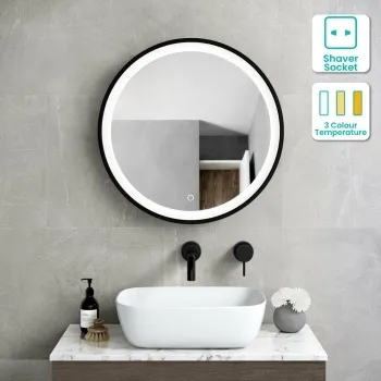 Mollie Black Framed Round Illuminated LED Mirror Cabinet 600mm