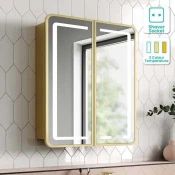 Olivia Matt Brass Illuminated LED Mirror Cabinet 710x600mm