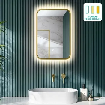 Mila Brushed Brass Backlit llluminated LED Mirror 600x400mm