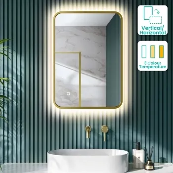 Mila Brushed Brass Backlit llluminated LED Mirror 700x500mm