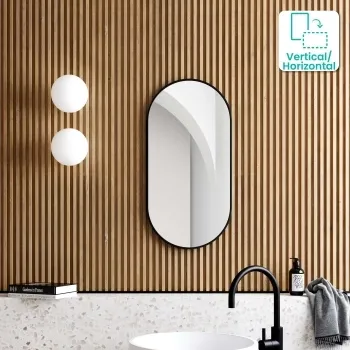 Essence Black Framed Pill Bathroom Mirror 800x400mm