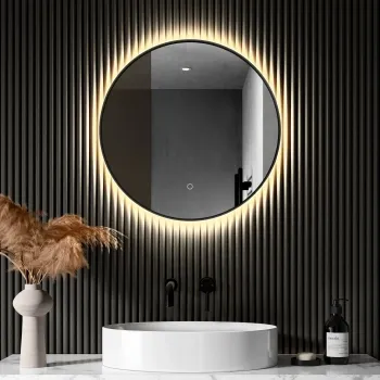 Paris Black Framed Round Backlit Illuminated LED Mirror 600mm