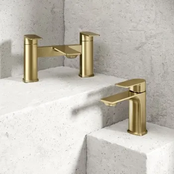 Lune Brushed Brass Basin & Bath Mixer Tap Set