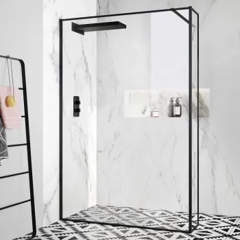 Munich Matt Black Framed 8mm Wet Room Shower Glass 1400mm & 250mm Return Panel