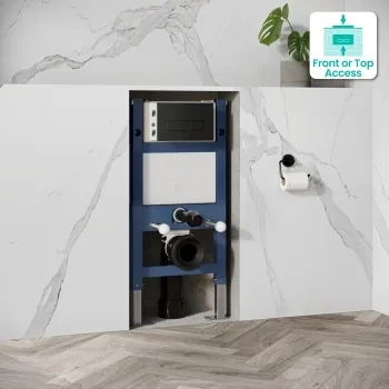 Idaho Pneumatic Compact Top & Front Wall Hung Toilet Frame and Concealed Cistern with Matt Black Flush Plate - Square Buttons