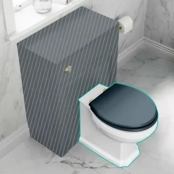 Hudson Traditional Back To Wall Toilet With Inky Blue Wooden Seat - Brushed Brass Hinges