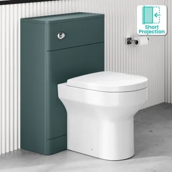 Corsica Curved Midnight Green Slimline Back To Wall Unit and Denver Toilet