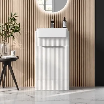 Sicily Fluted Coastal White Vanity with Semi Recessed Basin 500mm - Chrome Handles