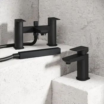Soar Matt Black Basin & Shower Bath Mixer Tap Set