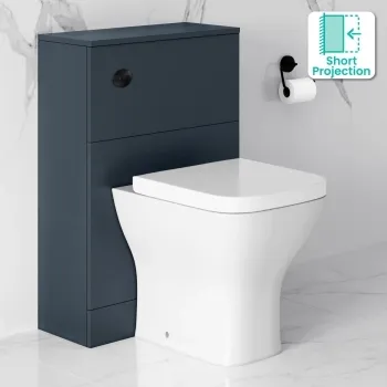 Inky Blue Slimline Back To Wall Unit and Atlanta Toilet - Black Accents