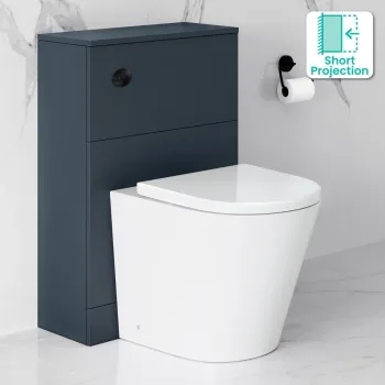 Inky Blue Slimline Back To Wall Unit and Boston Toilet - Black Accents