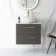Elba Graphite Grey Wall Hung Drawer Vanity with Marble Top & Oval Counter Top Basin 600mm - Brushed Brass Accents
