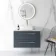 Elba Inky Blue Wall Hung Drawer Vanity with Marble Top & Curved Counter Top Basin 800mm - Brushed Brass Accents