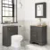 Lucia Graphite Grey Vanity with Oak Effect Top & Round Counter Top Basin 640mm - Brushed Brass Accents