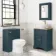 Lucia Inky Blue Vanity with Oak Effect Top & Oval Counter Top Basin 640mm - Brushed Brass Accents