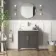 Bermuda Graphite Grey Vanity with Marble Top & Curved Counter Top Basin 800mm - Brass Knurled Handles