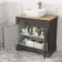 Lucia Graphite Grey Vanity with Oak Effect Top & Curved Counter Top Basin 840mm - Brass Knurled Handles