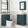 Lucia Inky Blue Vanity with Oak Effect Top & Curved Counter Top Basin 640mm - Brass Knurled Handles
