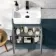 Harper Navy Blue Basin Vanity with Marble Top & Back To Wall Unit 1000mm (Excludes Toilet) - Black Accents