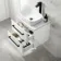 Omaha Gloss White Wall Hung Drawer Vanity with Marble Top & Curved Counter Top Basin 600mm - Black Accents