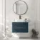 Omaha Navy Blue Wall Hung Drawer Vanity with Marble Top & Marin Basin 800mm - Black Accents