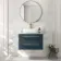 Omaha Navy Blue Wall Hung Drawer Vanity with Marble Top & Curved Counter Top Basin 800mm - Brushed Brass Accents