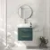 Omaha Mystic Green Wall Hung Drawer Vanity with Marble Top & Curved Counter Top Basin 600mm - Brushed Brass Accents