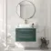 Omaha Mystic Green Wall Hung Drawer Vanity with Marble Top & Curved Counter Top Basin 800mm - Brushed Brass Accents