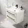 Omaha Linen White Wall Hung Basin Drawer Vanity 800mm - Black Accents