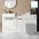 Sicily Fluted Coastal White Combination Vanity Basin with Marble Top 1500mm (Excludes Toilet) - Black Accents
