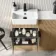 Sicily Fluted Country Oak Basin Vanity with Marble Top & Back To Wall Unit 1000mm (Excludes Toilet) - Black Accents