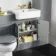 Monaco Dove Grey Combination Vanity Basin and Hudson Toilet with Wooden Seat 1200mm - Brushed Brass Accents